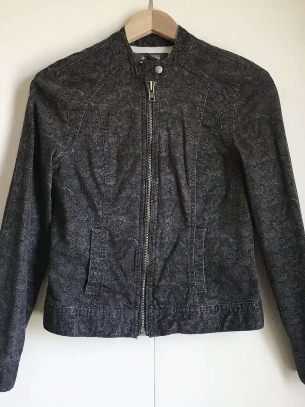 VTG Y2K Kenneth Cole Ornate Gothic Lace Paisley Print Moto Jacket S Cybergoth